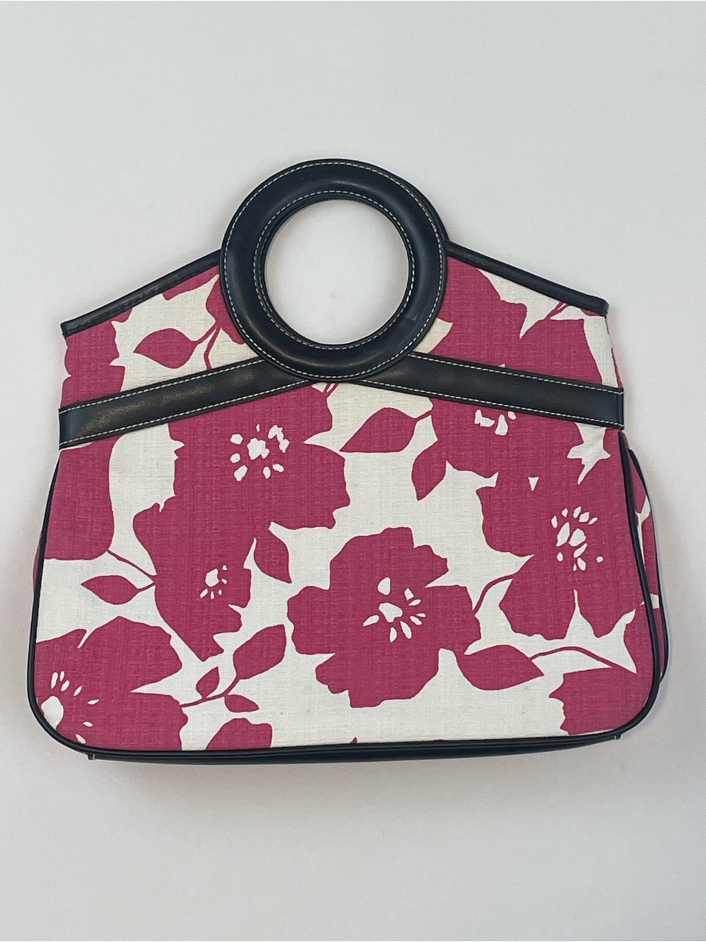 Victoria's Secret Pink and White Floral Mini Handle Tote Bag with Black Trim